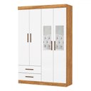 Ver imagem 2 de Guarda-roupa Solteiro Genova 4 Portas 2 Gavetas com Espelho Cinamomo/branco - Carioca Móveis