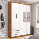 Ver imagem 1 de Guarda-roupa Solteiro Genova 4 Portas 2 Gavetas com Espelho Cinamomo/branco - Carioca Móveis