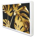 Ver imagem 2 de Quadro Decorativo Caixa Floral Folhagem Dourada Tacolado Moldura Caixa 3cm Branca sem Vidro 60 X 90c