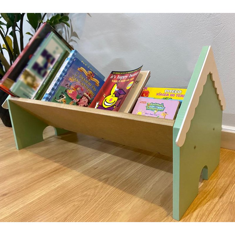 Porta Livros Infantil Revisteiro De Ch O Casinha Com Telhado Montessori Verde Madeiramadeira