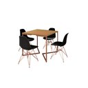 Ver imagem 2 de Mesa Industrial Base Ferro Cobre em V Tampo 90x90 Canela 4 Cadeiras Eames Ferro Assento Preto