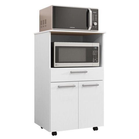 Balcão de Cozinha Duplo Forno 2 Portas e 1 Gaveta Prata - Branco/supremo