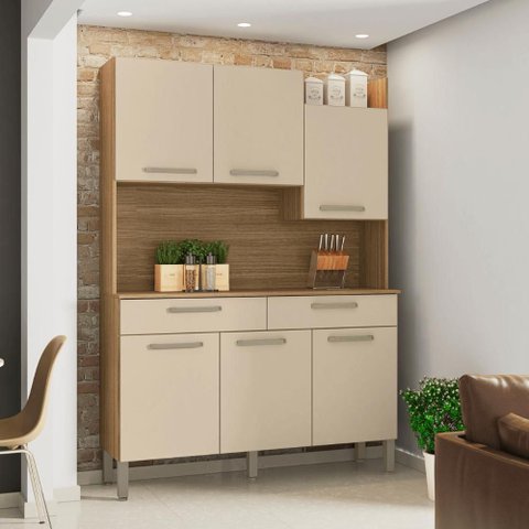 Conjunto Cozinha 6 Portas e Gavetas Torino Freijó / Vanilla