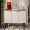 Ver imagem 2 de Aparador Buffet 3 Portas Prateleira Interna Puxadores Concha Dourado Truzzi - Off White/cinamomo