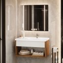 Ver imagem 4 de Gabinete Armário Suspenso com Nicho e Cuba Encanto Canela Off