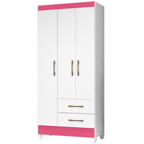 Guarda Roupa Solteiro Lima 3 Portas Branco Rosa Flex Moval