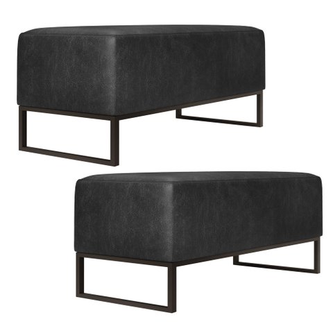 Kit 02 Puff Decorativo Sala Estar Cléo W01 Base de Ferro 90cm Couríssimo Preto Brilho - Lyam