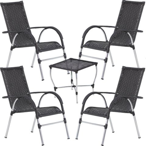 Jogo 4 Cadeiras e Mesa Vênus Area Externa - Trama Preto