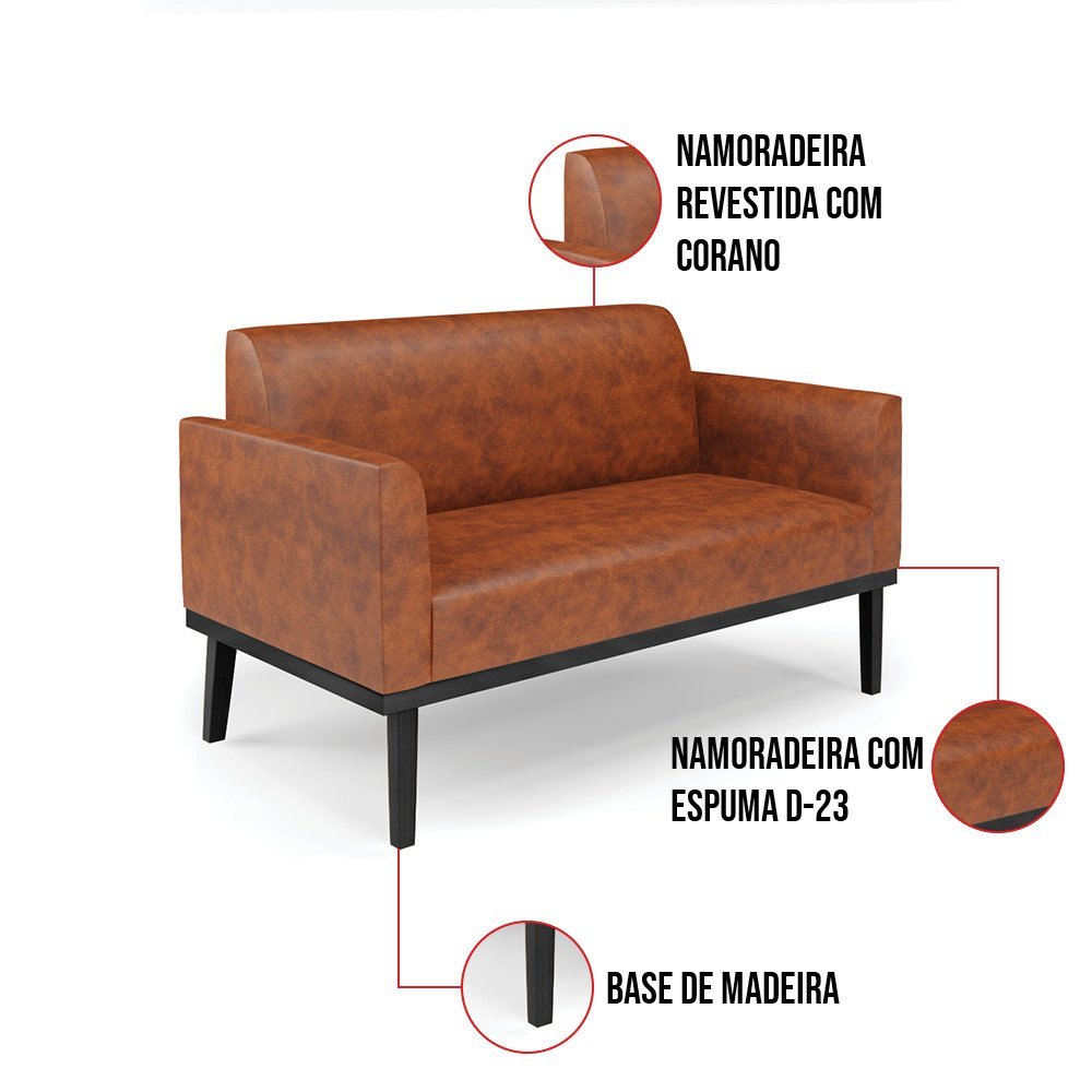 Sofá Namoradeira com 2 Poltronas Base de Madeira Fixa Preto Marisa Corano D03 - D'rossi Drossi Nozes - 6