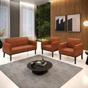 Ver imagem 1 de Sofá Namoradeira com 2 Poltronas Base de Madeira Fixa Preto Marisa Corano D03 - D'rossi Drossi Nozes