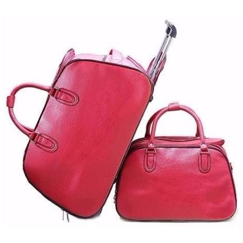 Kit Conjunto Mala De Viagem Com Rodinhas E Mala De Mão Lisa Maternidade Cores - Vermelho - 1