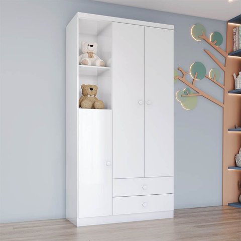 Guarda Roupa Quarto Infantil 91cm 3 Portas 2 Gavetas Teddy H02 - D'Rossi
