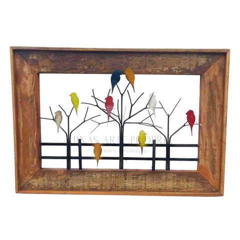 Quadro De Parede Decorativo Moldura Arvore seca 3 d pássaros metal MINAS ARTE PRÓPRIA