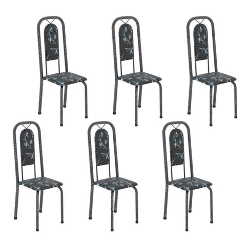 Cadeiras para Sala de Jantar 6 Unidades Lara Prata/Preto Floral/Mart