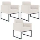 Ver imagem 1 de Kit 3 Poltronas Decorativas para Sala e Recepção Base Fixa de Metal Helô L02 Linho Cru - Lyam