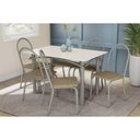 Ver imagem 1 de Conjunto: Mesa Sala Jantar Elba Tampo Madeirado C/ Vidro 120cm e 6 Cadeiras Noruega Niquel/off White
