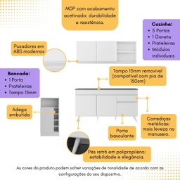 Armário de Cozinha Compacta com Bancada Americana Veneza Multimóveis Mp2200 Branco - 2