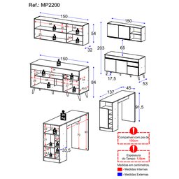 Armário de Cozinha Compacta com Bancada Americana Veneza Multimóveis Mp2200 Branco - 3