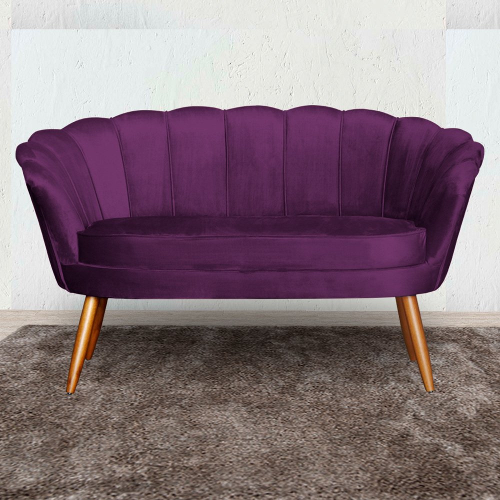 Namoradeira Decorativa Pétala Veludo Roxo Pés Madeira Mz Decor - 4