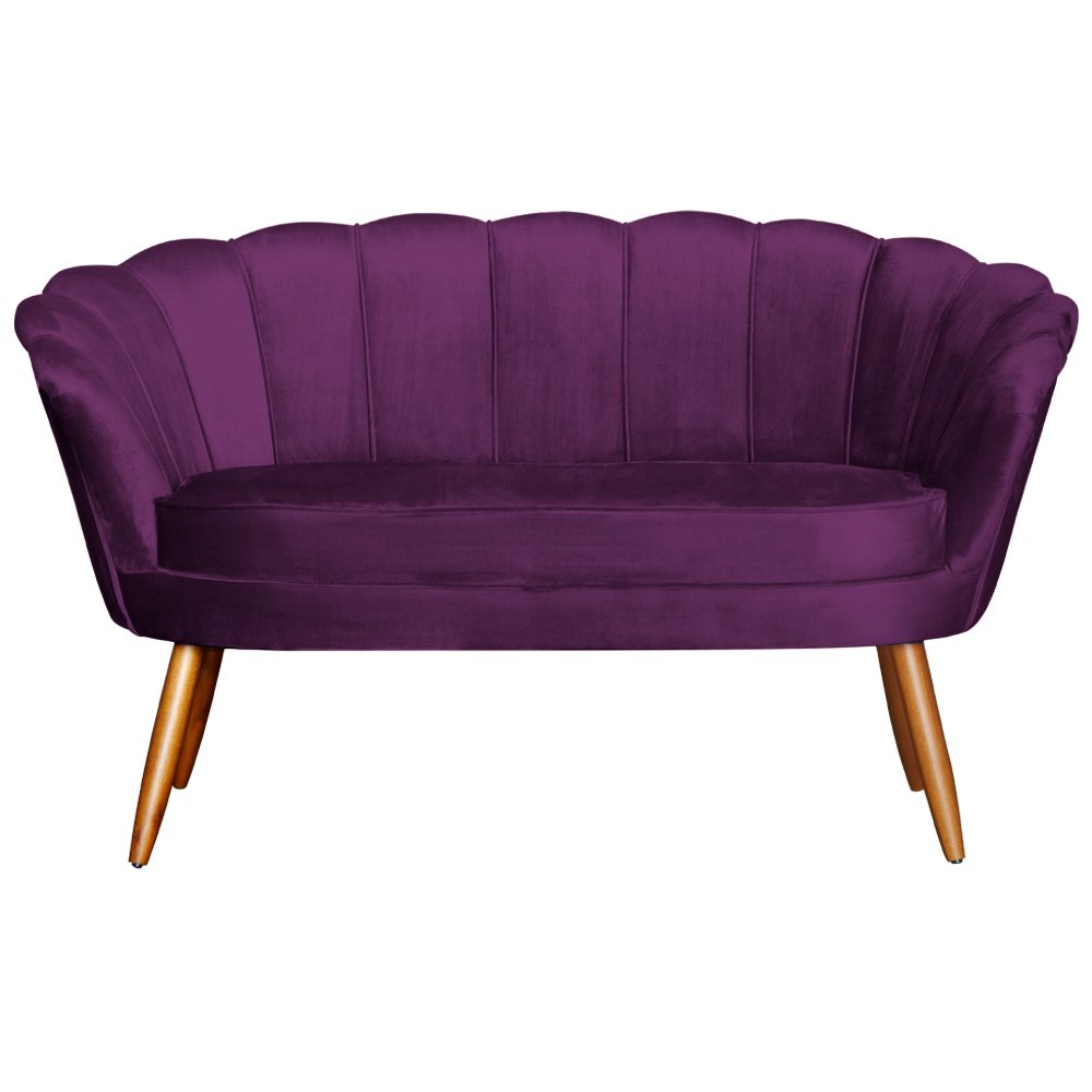 Namoradeira Decorativa Pétala Veludo Roxo Pés Madeira Mz Decor - 1