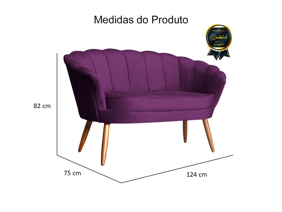 Namoradeira Decorativa Pétala Veludo Roxo Pés Madeira Mz Decor - 3