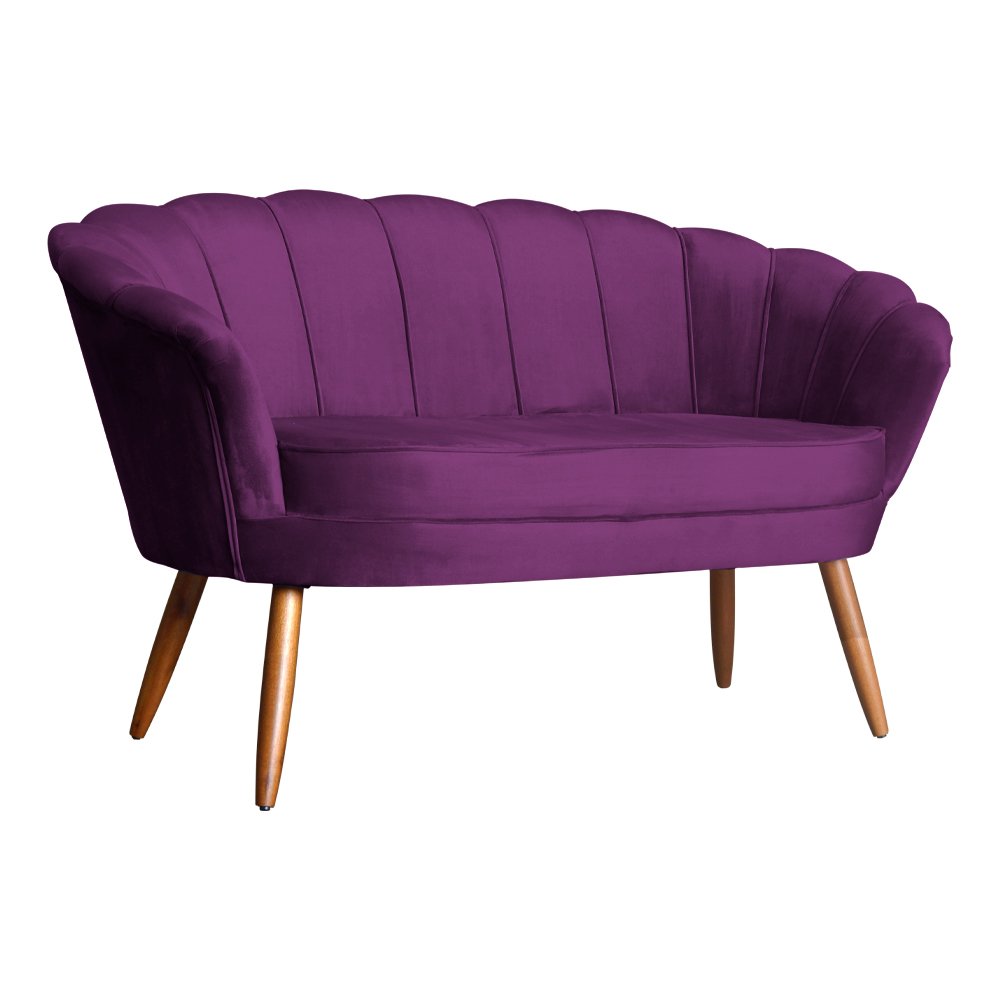 Namoradeira Decorativa Pétala Veludo Roxo Pés Madeira Mz Decor - 2