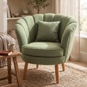 Ver imagem 3 de Poltrona Decorativa Sala de Estar Pétala Bouclê Verde - Montanaris Decor