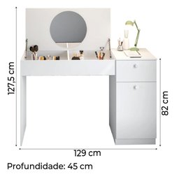 Escrivaninha Penteadeira com Espelho 1 Porta 1 Gaveta Monalisa Branco Fiorello - 4