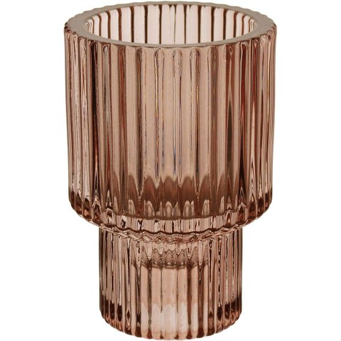 Castiçal Decorativo de Vidro Rosa 8x6x6cm Porta Vela Mesa Jantar Decoração Sala