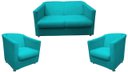 Ver imagem 1 de Kit Namoradeira + 2 Poltronas Decorativa Biane Suede Azul Tifany Pés Cromado Mz Decor