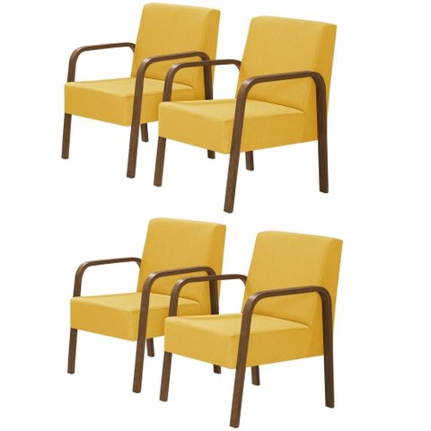 Kit 4 Poltronas 1 Lugar Jade Pé Madeira D Salla Amarelo