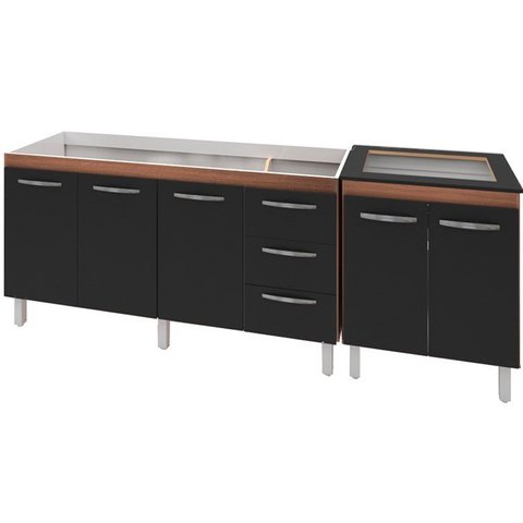 Balcao Pia 150cm e Cooktop 4 Bocas Savana Preto Mobbs