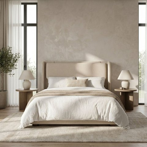 Cabeceira de Cama Queen Pier Estofada Off White 188cm Alto Padrão