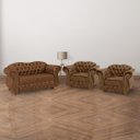 Ver imagem 1 de Conjunto 1 Namoradeira + 2 Poltronas Chesterfield Merlô Suede Marrom / Decoração, barbearia, sala, r