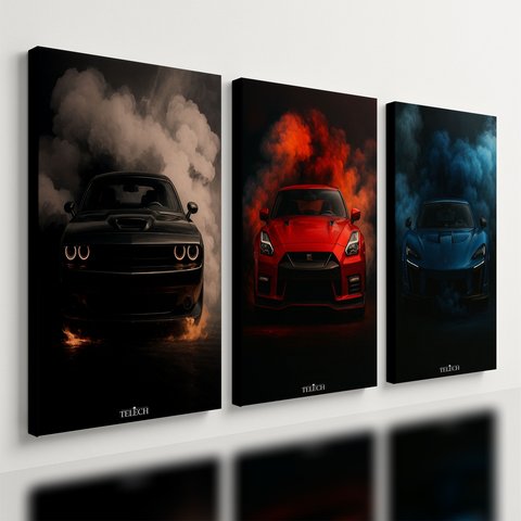 Kit 3 Quadro Decorativo Supercar Carro Esportivo Cores Moderno Luxo Qualidade Premium 28x20cm