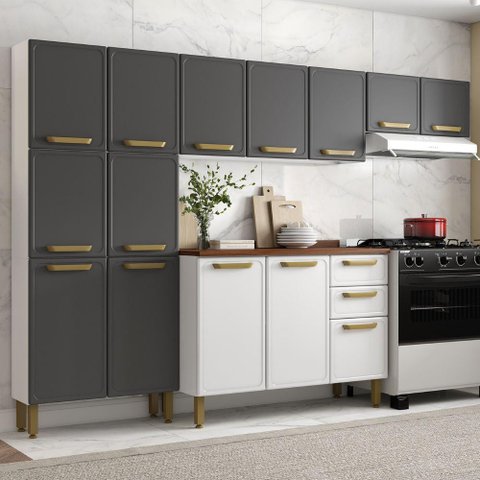 Cozinha Completa Aço Grafite/branco Bella Bertolini