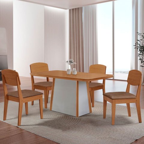 Mesa de Jantar Diane 120cm Tampo Mdf Laminado com 4 Cadeiras Copper Moderna Mobília