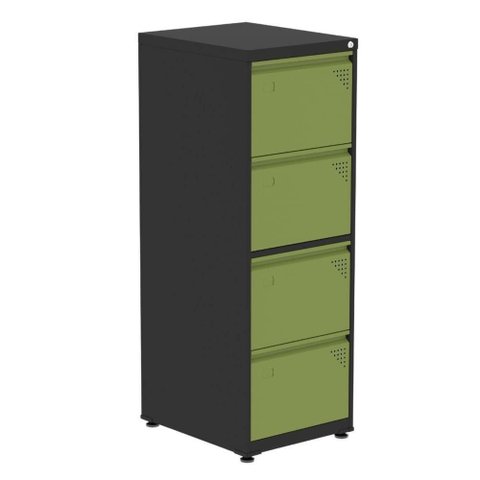 Armário de Arquivo Oficio 4 Gavetas Pandin 47 Cm (larg) Aço Preto C- Frente Gaveta Verde C- Chave