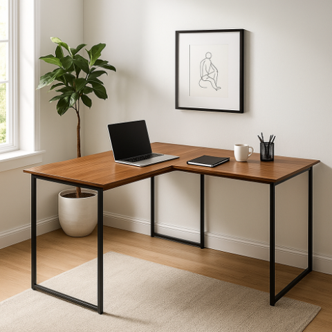 Escrivaninha Max 90x150cm Mesa em L Industrial de Canto Ferro e Madeira em Mdp Resistente - Freijó