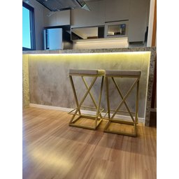 Banqueta Meida Industrial Cozinha Bar Balcão Bistro Zenite sem Encosto Bege Metalon Dourado. - 4