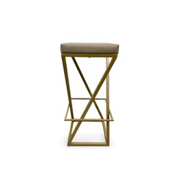 Banqueta Meida Industrial Cozinha Bar Balcão Bistro Zenite sem Encosto Bege Metalon Dourado. - 5
