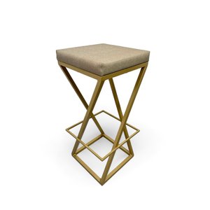 Banqueta Meida Industrial Cozinha Bar Balcão Bistro Zenite sem Encosto Bege Metalon Dourado.