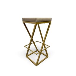 Banqueta Meida Industrial Cozinha Bar Balcão Bistro Zenite sem Encosto Bege Metalon Dourado. - 3