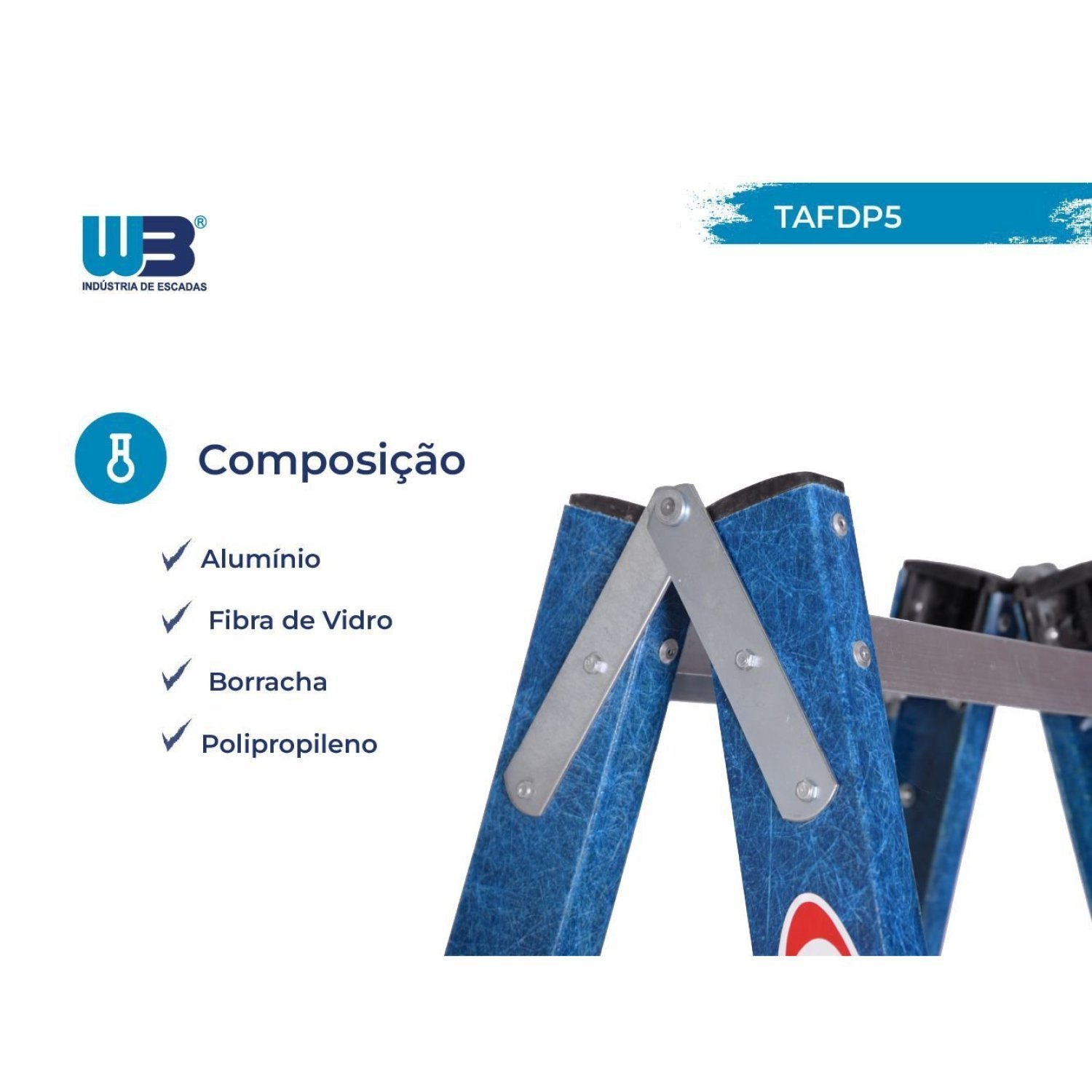 Escada em Fibra Tesoura Dupla 5 Degraus 1,50m Premium WBertolo - 3