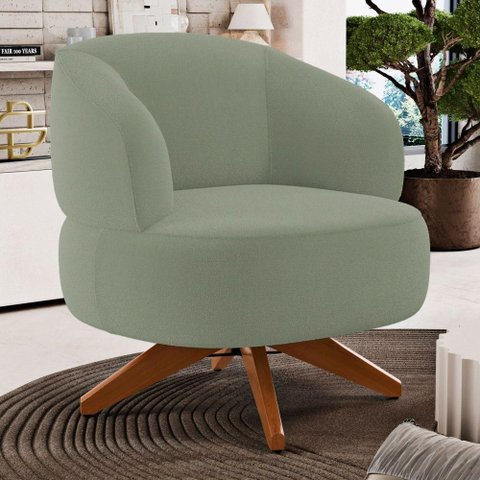 Poltrona Decorativa Orgânica Living Have Base Madeira Giratória Bouclê Verde Oliva - Desk Design