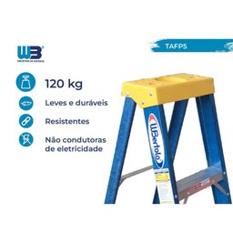 Escada em Fibra Tesoura 4 Degraus 1,50m com Patamar Premium Wbertolo - 5 Escada em Fibra Tesoura 4 Degraus 1,50m com Patamar Premium Wbertolo - 5