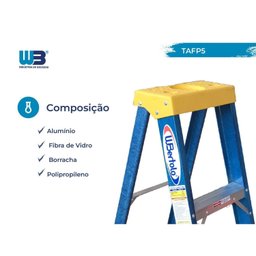 Escada em Fibra Tesoura 4 Degraus 1,50m com Patamar Premium Wbertolo - 4 Escada em Fibra Tesoura 4 Degraus 1,50m com Patamar Premium Wbertolo - 4