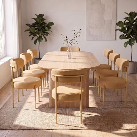Cadeira Sala de Jantar Margara Kit 8 Base Aço Dourado Bouclê D03 - D'Rossi