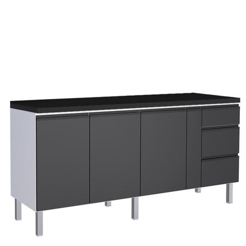 Balcão Para Cozinha de Aço 3 Portas 3 Gavetas e Porta Tempero Gaia 200 Com Tampo Cozimax Preto