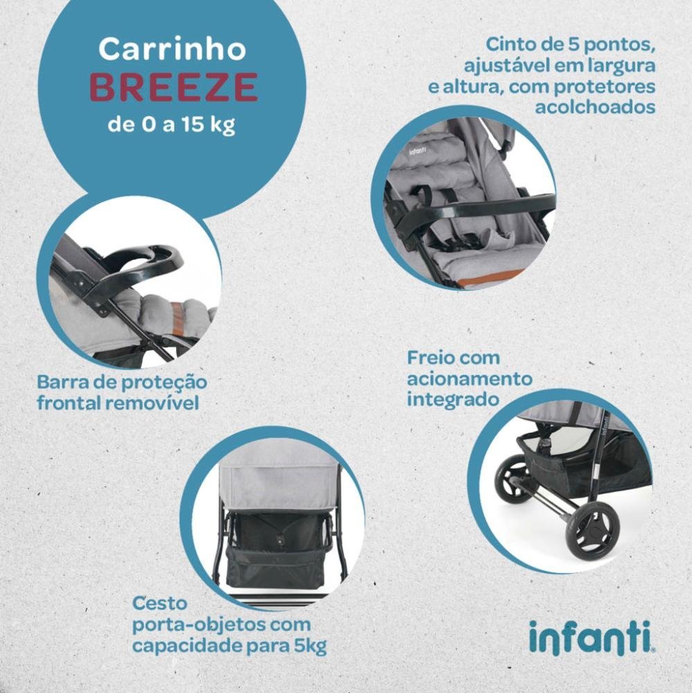 Carrinho com Bebê Conforto Travel System Breeze Trio Cinza Infanti - 4